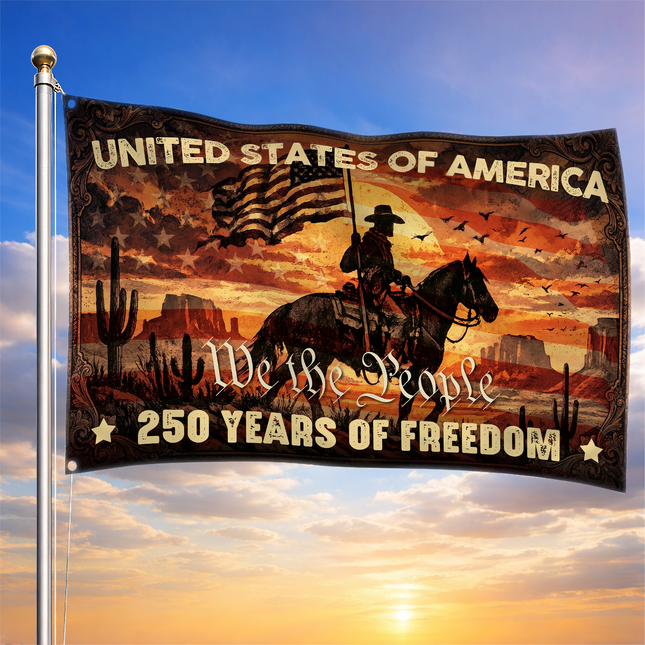 United States of America 250 Years of Freedom Vintage Cowboy Western Flag