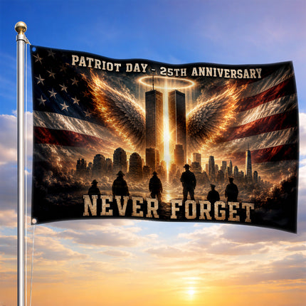 25th Anniversary Patriot Day Angel Wings Twin Towers First Responder Grommet Flag