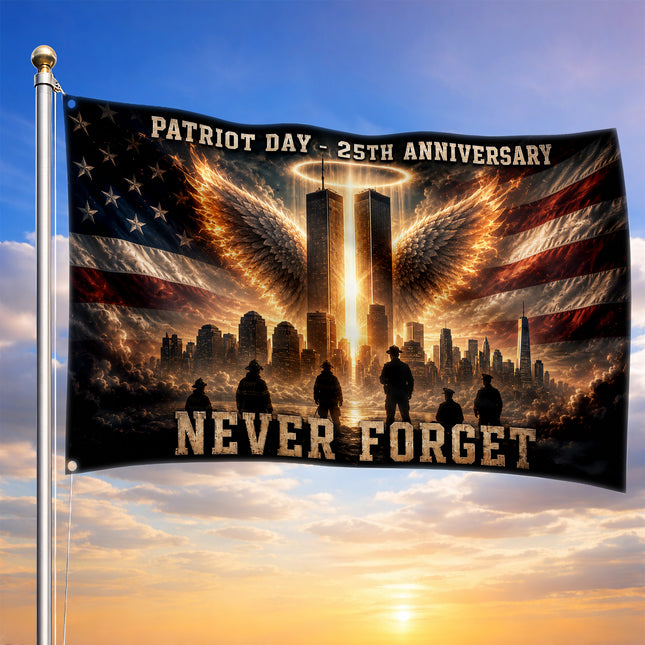 25th Anniversary Patriot Day Angel Wings Twin Towers First Responder Grommet Flag
