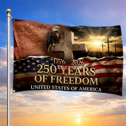 United States of America 250 Years of Freedom Christian Cross We The People House Flag
