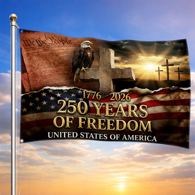 United States of America 250 Years of Freedom Christian Cross We The People House Flag