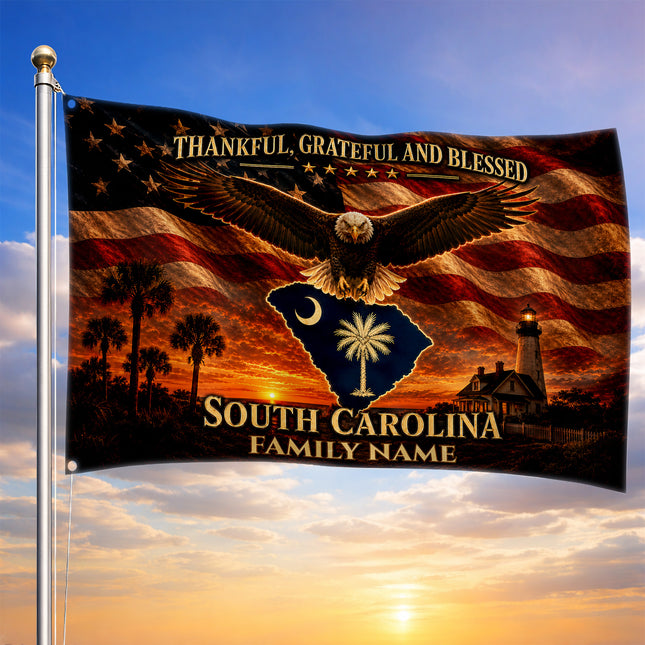 Personalized South Carolina Grommet Flag Thankful Grateful Blessed Custom Family Eagle