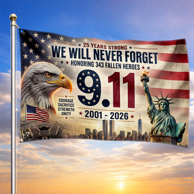 Patriot Day 25th Anniversary 343 Fallen Heroes Memorial Grommet Flag
