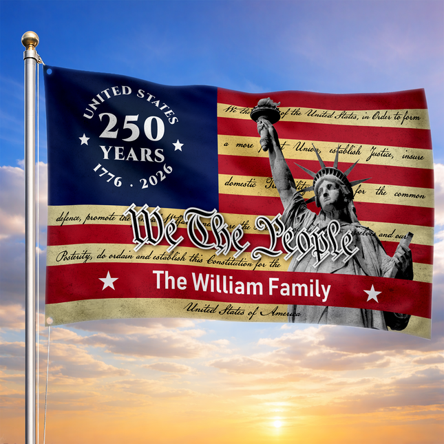 Personalized United States 250 Years Statue of Liberty House Flag