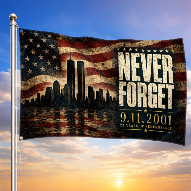 Patriot Day Never Forget 9.11 25th Anniversary Memorial Grommet Flag