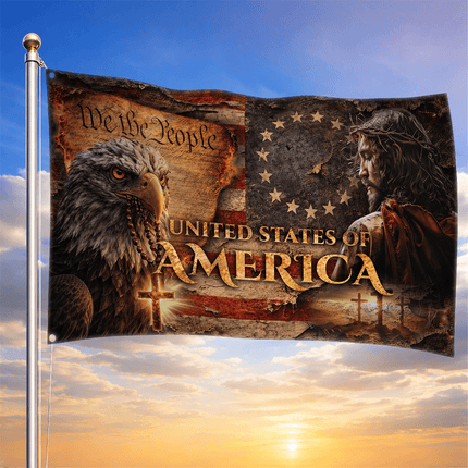 Patriotic Faith Jesus Eagle American House Flag