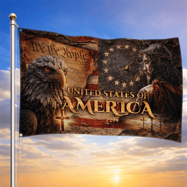 Patriotic Faith Jesus Eagle American House Flag