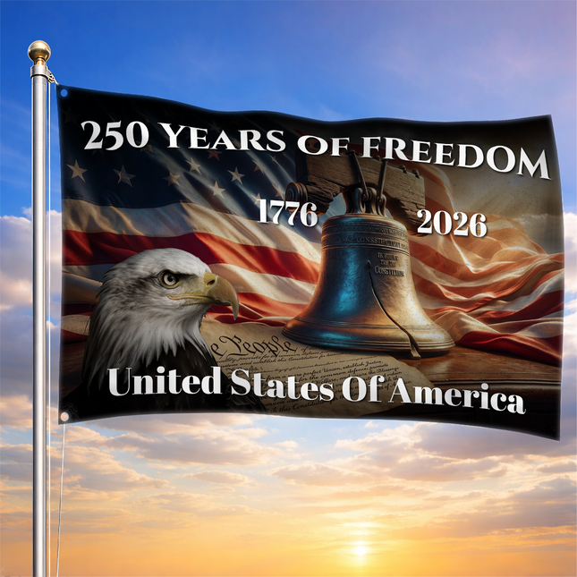 United States of America 250 Years of Freedom Eagle Liberty Bell House Flag