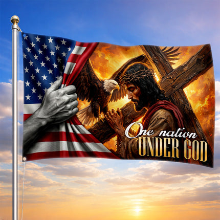 SP-01 Jesus Christ One Nation Under God Christian Veterans Day Flag