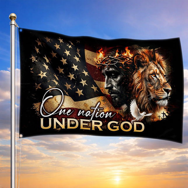 One Nation Under God Lion Jesus Dove Grommet Flag