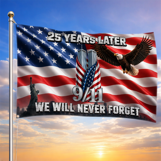 Patriot Day 25th Anniversary 25 Years Later Eagle Memorial Grommet Flag