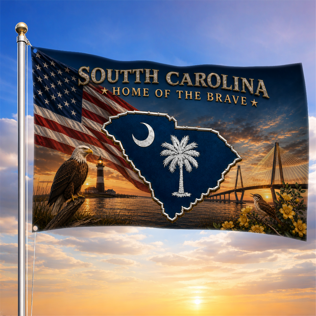 South Carolina Grommet Flag Home of the Brave Eagle Lighthouse