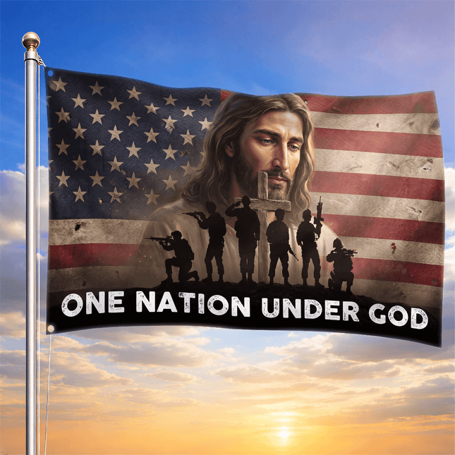 One Nation Under God Jesus Military Grommet Flag