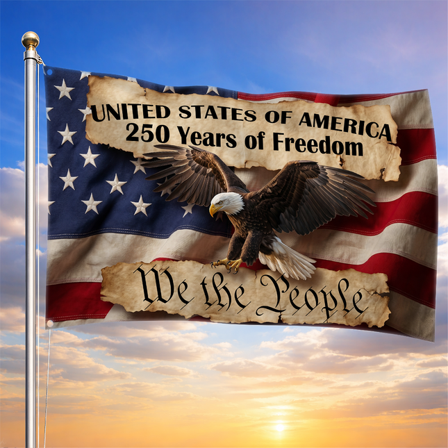 United States of America 250 Years of Freedom Soaring Eagle Parchment Flag