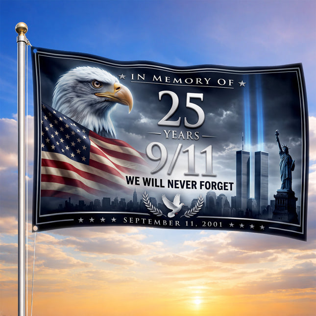 Patriot Day 25th Anniversary Eagle Tribute in Light Memorial Grommet Flag