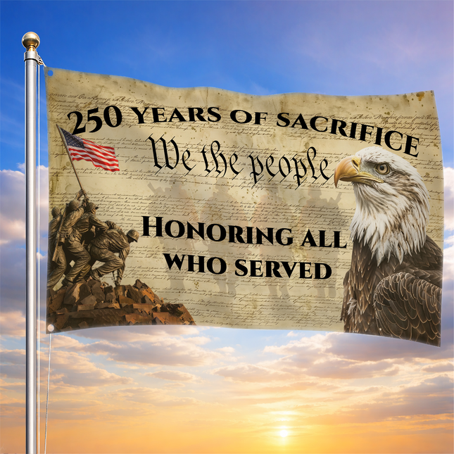 US Veteran 250 Years of Sacrifice Iwo Jima Parchment Eagle House Flag