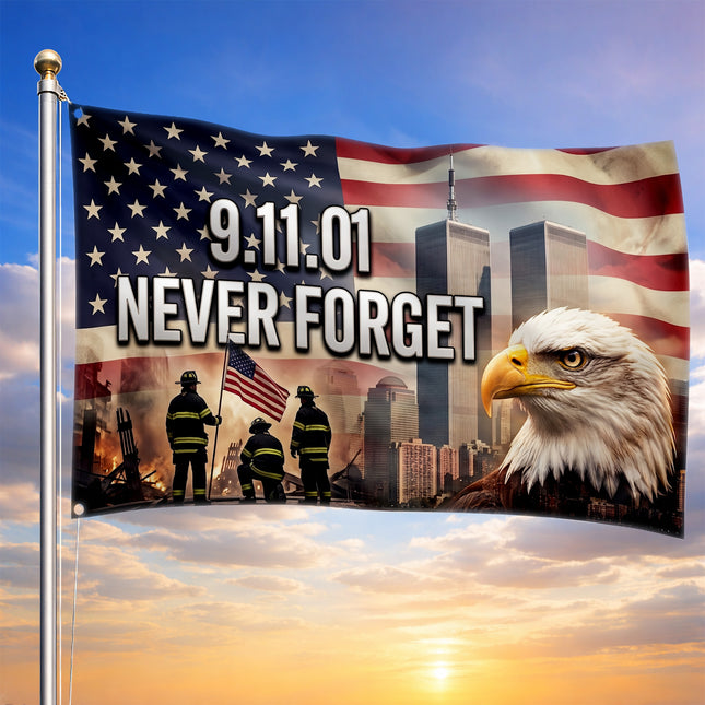 Patriot Day 25th Anniversary Firefighters Eagle Never Forget Grommet Flag