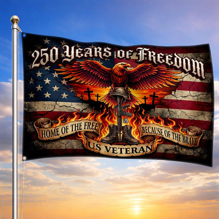 US Veteran Fiery Eagle Battlefield Cross America 250 House Flag