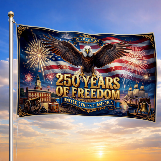 United States of America 250 Years of Freedom Independence Hall Tall Ship House Flag