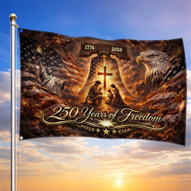 Praying Soldier Family Cross Liberty Bell America 250 House Flag