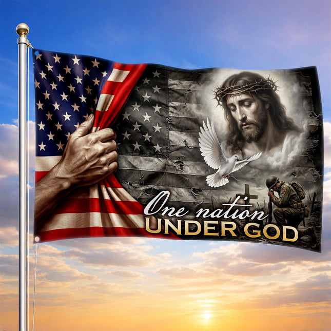 One Nation Under God Jesus Soldier Dove Flag