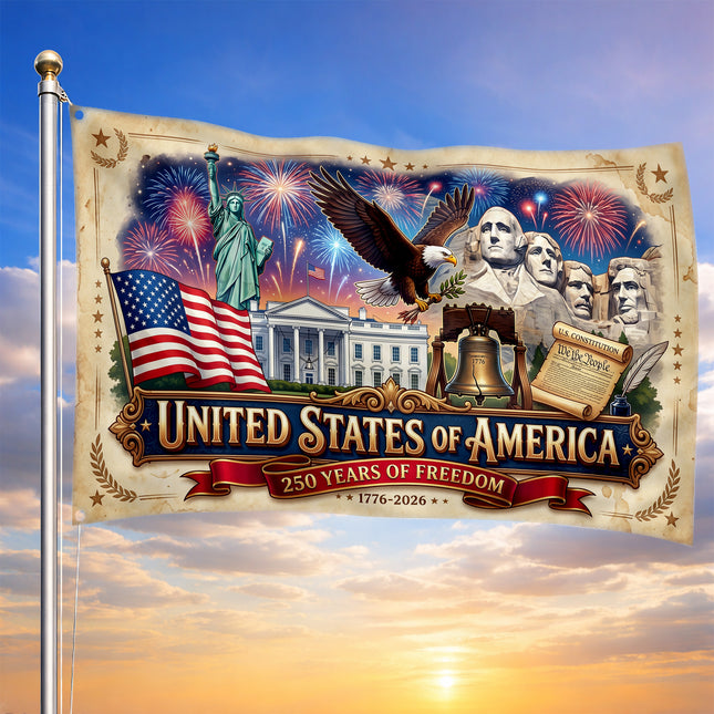 United States of America 250 Years of Freedom Vintage National Landmarks Flag