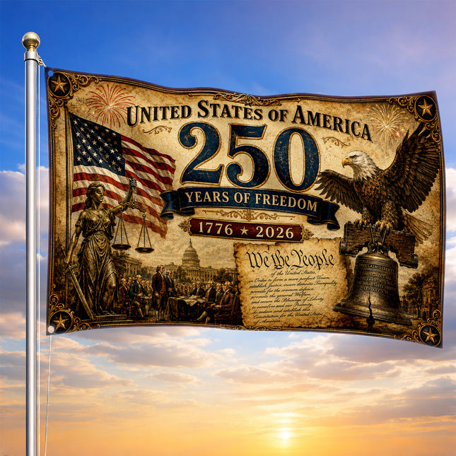 United States of America 250 Years of Freedom Vintage Lady Justice House Flag