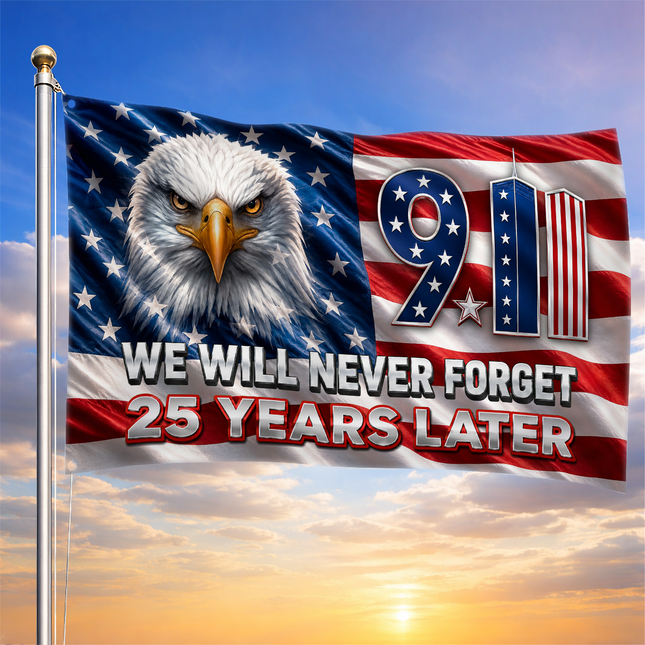 Patriot Day 25th Anniversary Stars Stripes Bald Eagle Grommet Flag