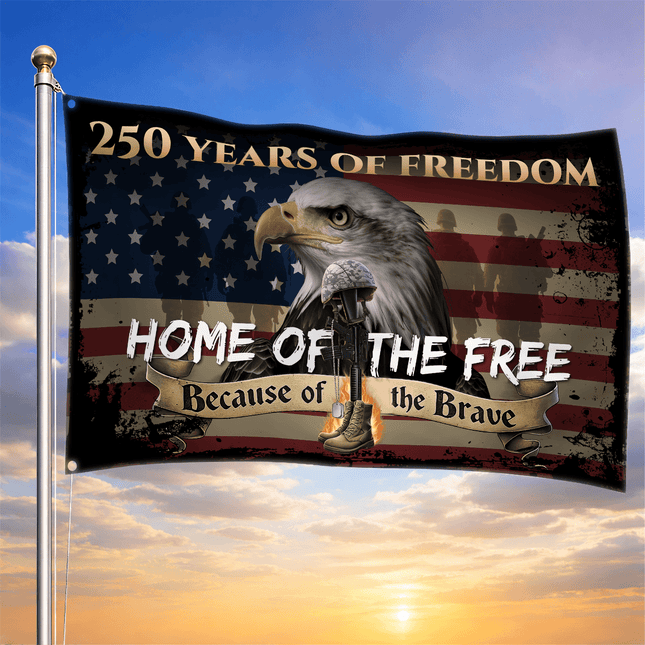 Home of the Free Battlefield Cross Eagle America 250 House Flag