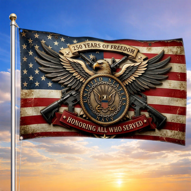 US Navy Eagle Seal Rifles 250 Years of Freedom House Flag