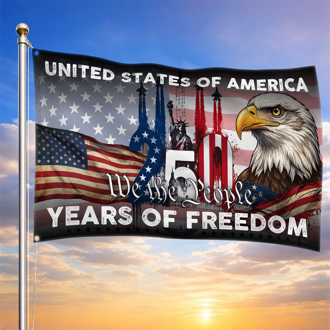 United States of America 250 Years of Freedom Fighter Jet Bald Eagle Flag