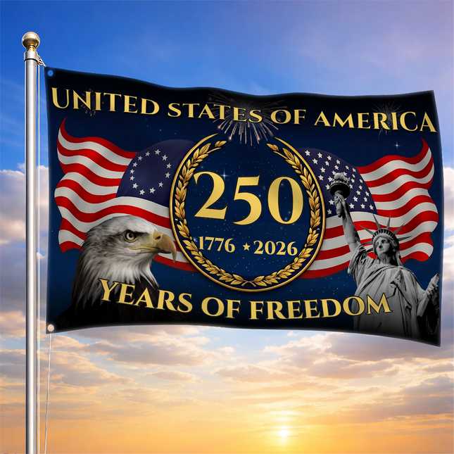 United States 250 Years of Freedom Bald Eagle Statue of Liberty House Flag
