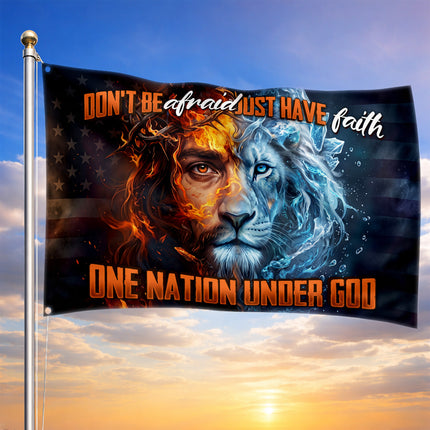 One Nation Under God Don't Be Afraid Just Have Faith Jesus Lion Grommet Flag