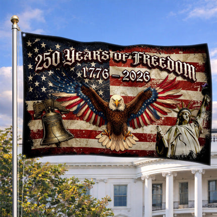 250 Years of Freedom Liberty Bell Statue & Eagle America 250 House Flag