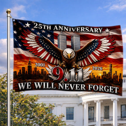 Patriot Day 25th Anniversary Patriotic Eagle 9.11 Memorial Grommet Flag