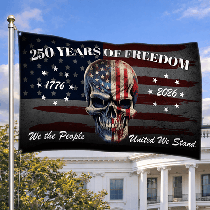 We The People 250 Years of Freedom Patriotic Skull House Flag