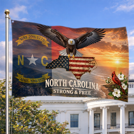 North Carolina Grommet Flag Strong And Free Eagle Cardinal