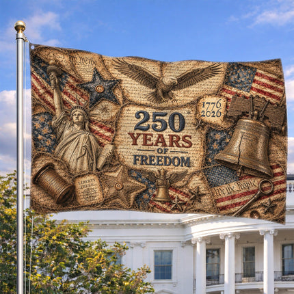 Primitive Burlap Americana 250 Years of Freedom House Flag