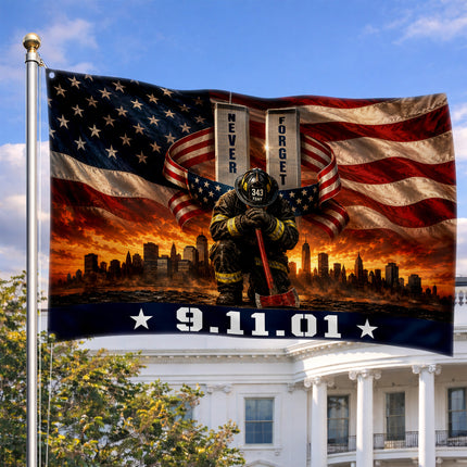 Patriot Day 25th Anniversary 343 Firefighter Never Forget Grommet Flag