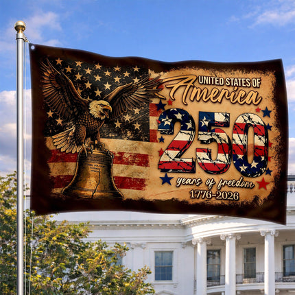 United States of America 250 Years of Freedom Eagle Liberty Bell House Flag