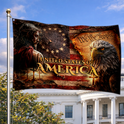 Patriotic Faith Jesus Eagle American House Flag