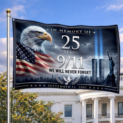 Patriot Day 25th Anniversary Eagle Tribute in Light Memorial Grommet Flag