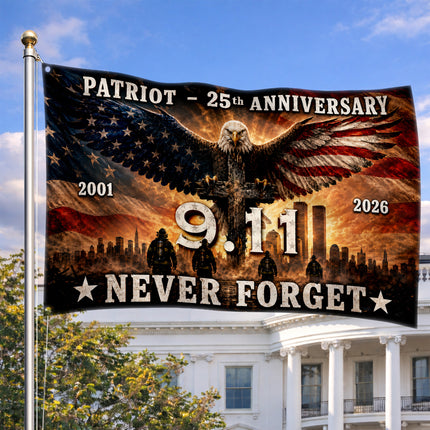25th Anniversary Patriot Day Eagle Cross Firefighter 9 11 Grommet Flag
