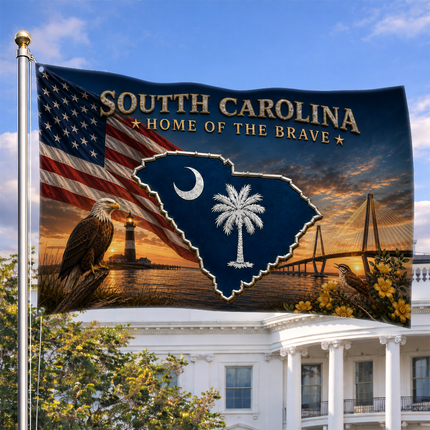 South Carolina Grommet Flag Home of the Brave Eagle Lighthouse
