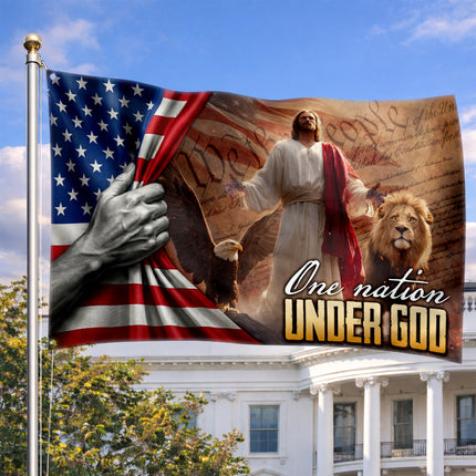 One Nation Under God Jesus Eagle Lion Constitution Grommet Flag