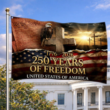 United States of America 250 Years of Freedom Christian Cross We The People House Flag