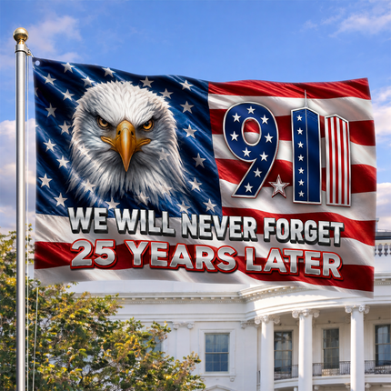 Patriot Day 25th Anniversary Stars Stripes Bald Eagle Grommet Flag
