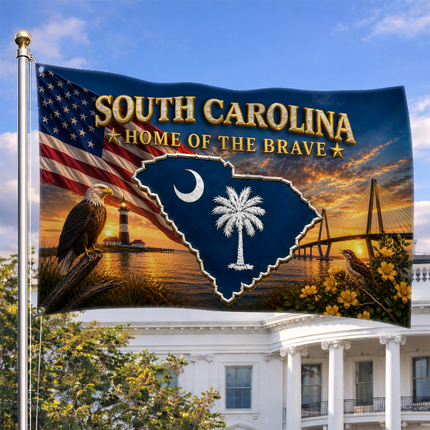 South Carolina Grommet Flag Home of the Brave Eagle Lighthouse