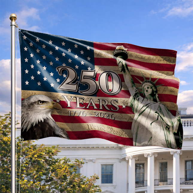 America 250 Years Anniversary Patriotic Eagle Flag HOF3