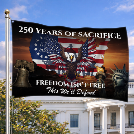 US Veteran 250 Years of Sacrifice Freedom Isn't Free Map Eagle House Flag